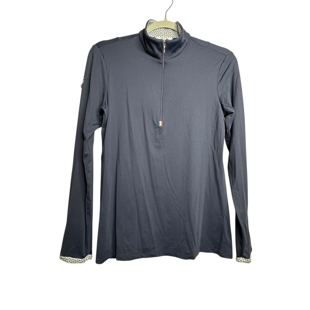 For Horses Giocanda Schooling Shirt Navy Blue Quarter Zip Pullover Italy M H24